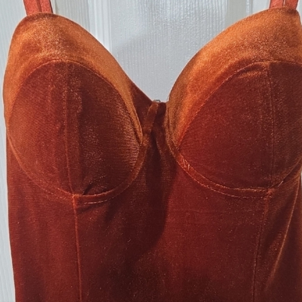 Entry Rust Velvet Midi Dress - Picture 2 of 6